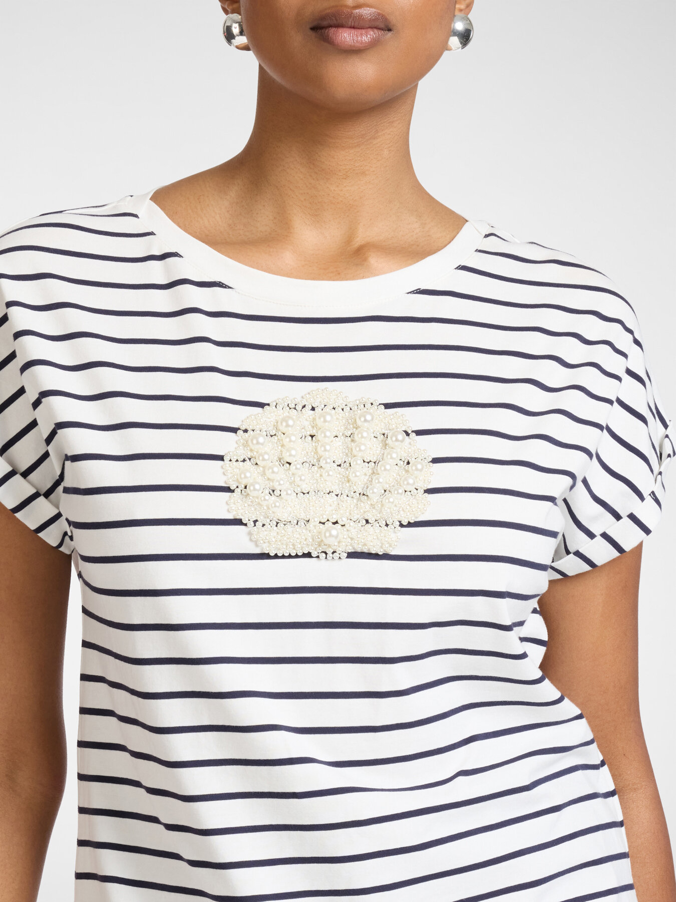 Striped cotton T-shirt with embroidery image number 3