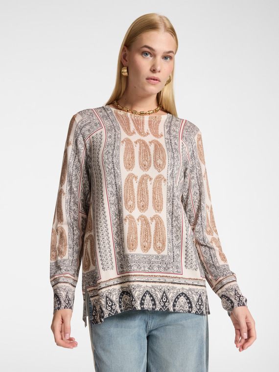 Bedruckter Rundhals-Strickpullover