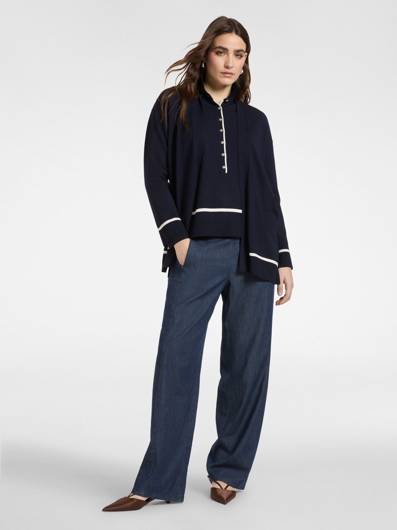 Cardigan aus Viskosemischung mit Streifendetails image number 2