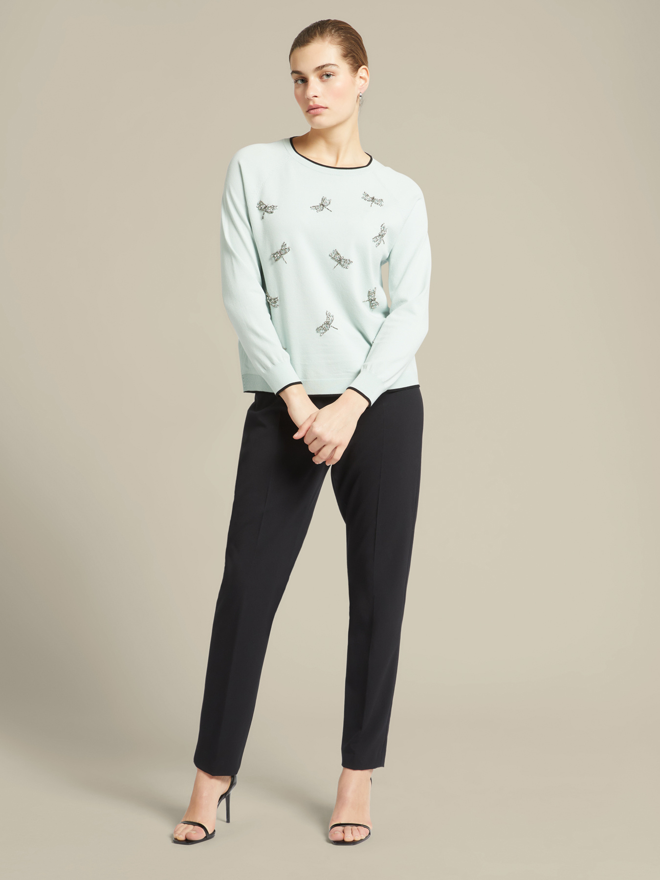 Pantalones rectos de sarga el&aacute;stica image number 0