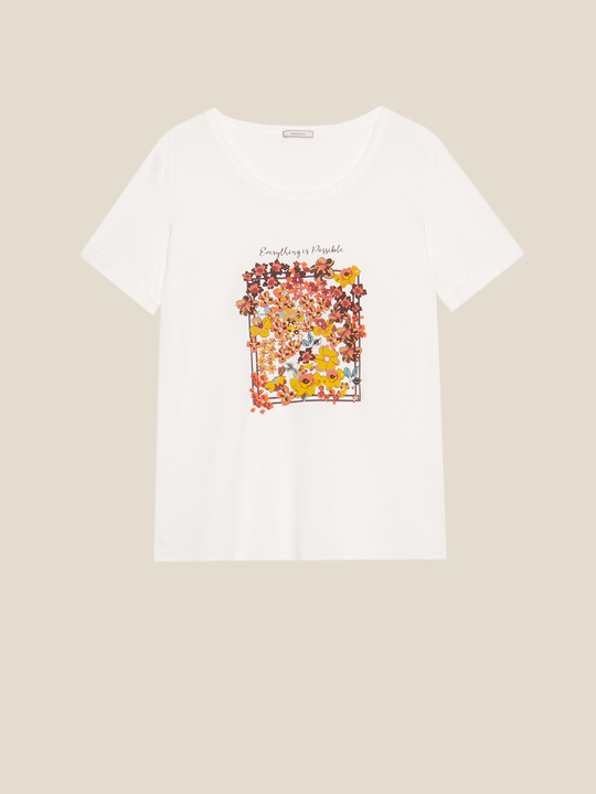 Elenamiro: T-shirt com estampa de flores na parte frontal Branco_1
