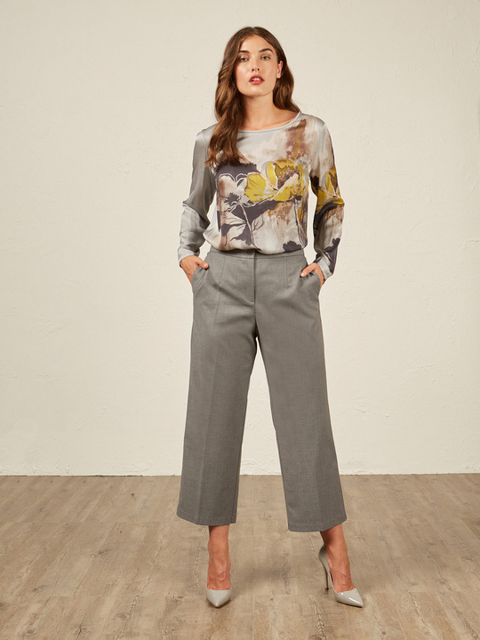 Elenamiro&nbsp;: Pantalon droit en flanelle Gris_1