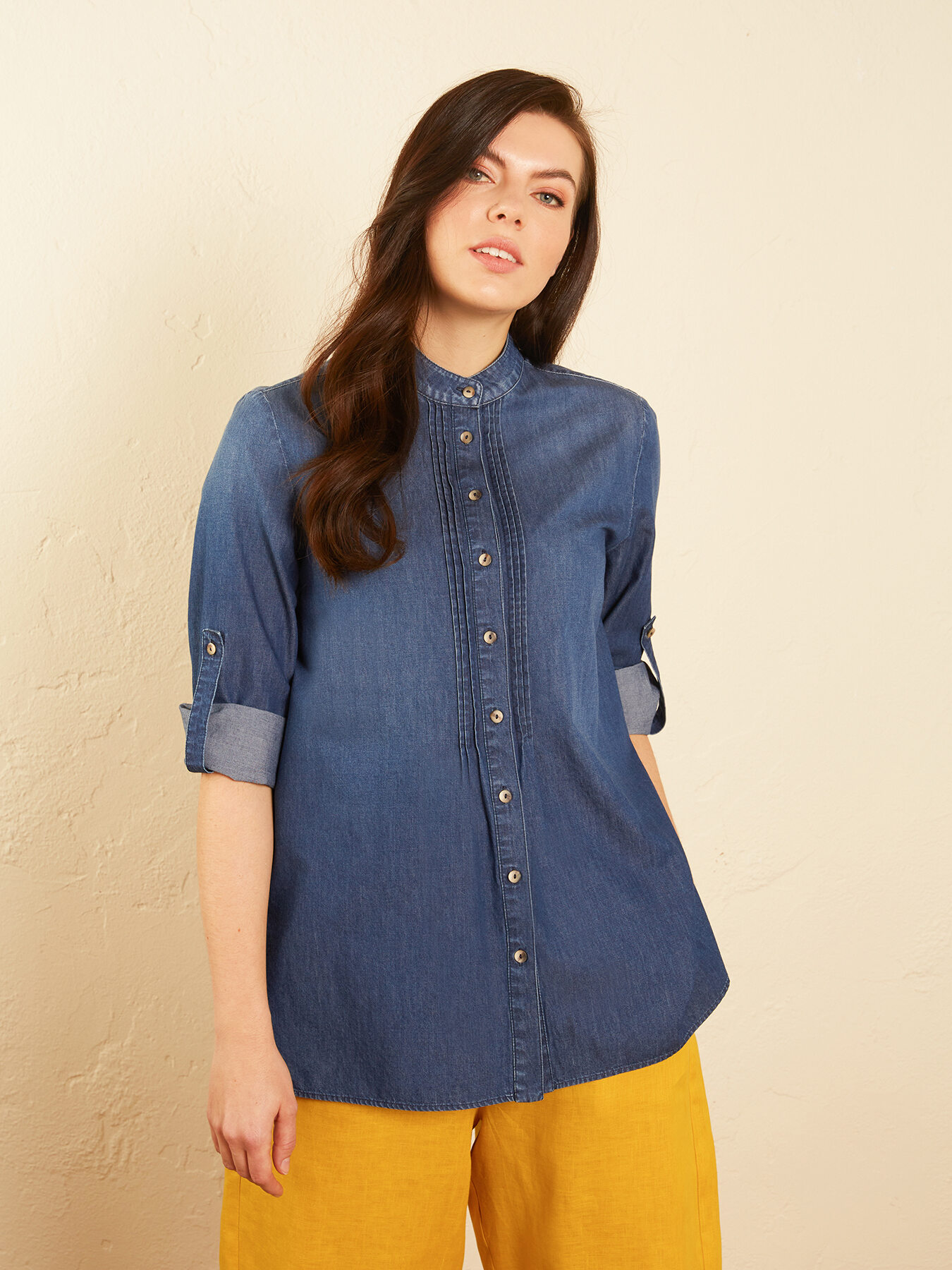 Camisa larga de tejido vaquero image number 2