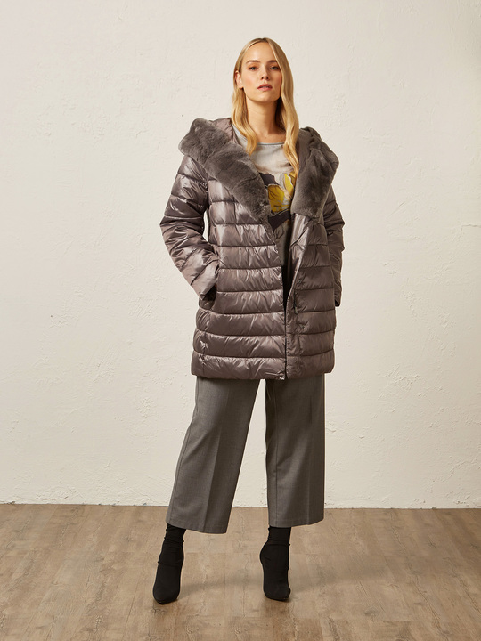 Elenamiro: Casaco acolchoado em nylon furta-cor Cinzento_1