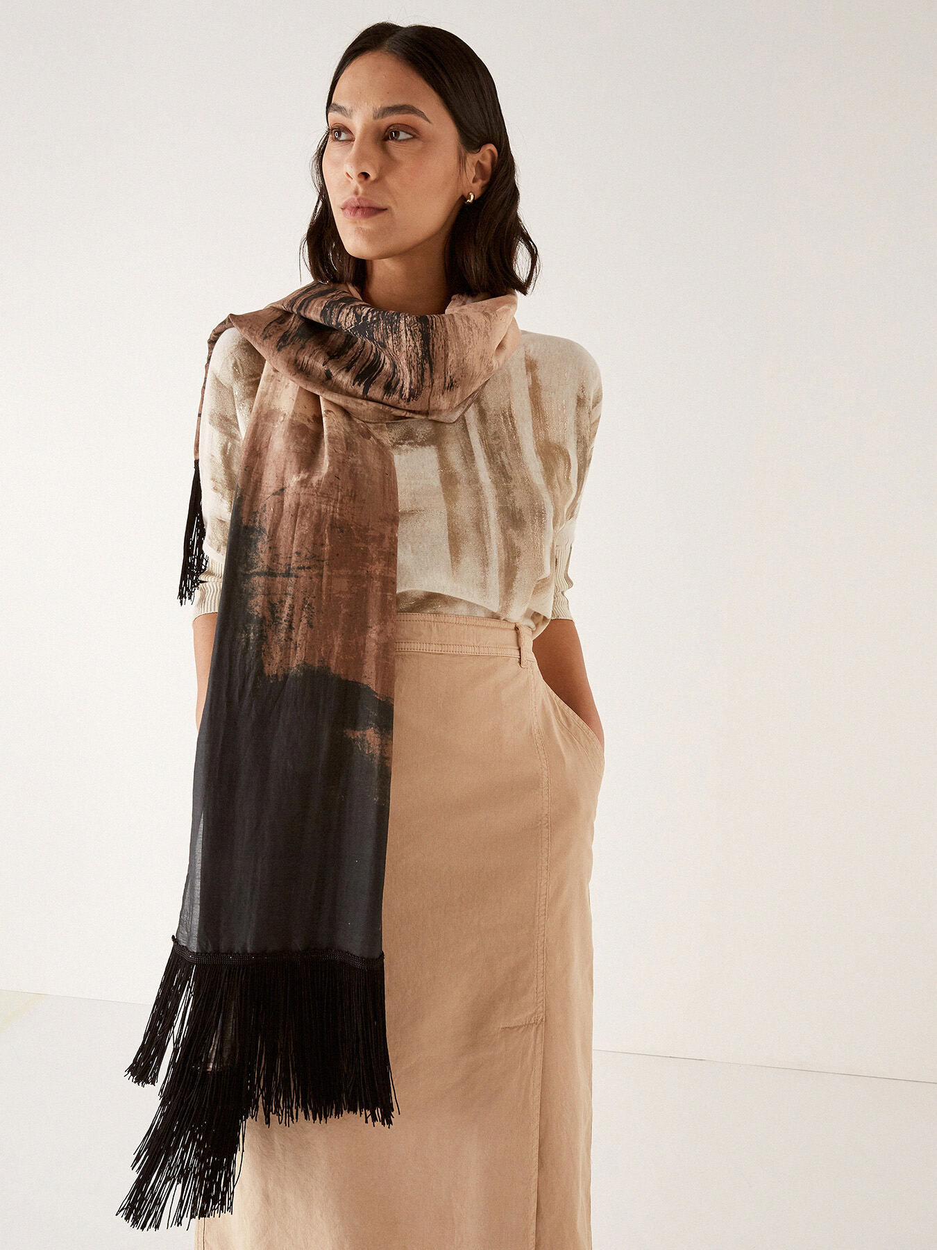 Echarpe estampada com franjas image number 0