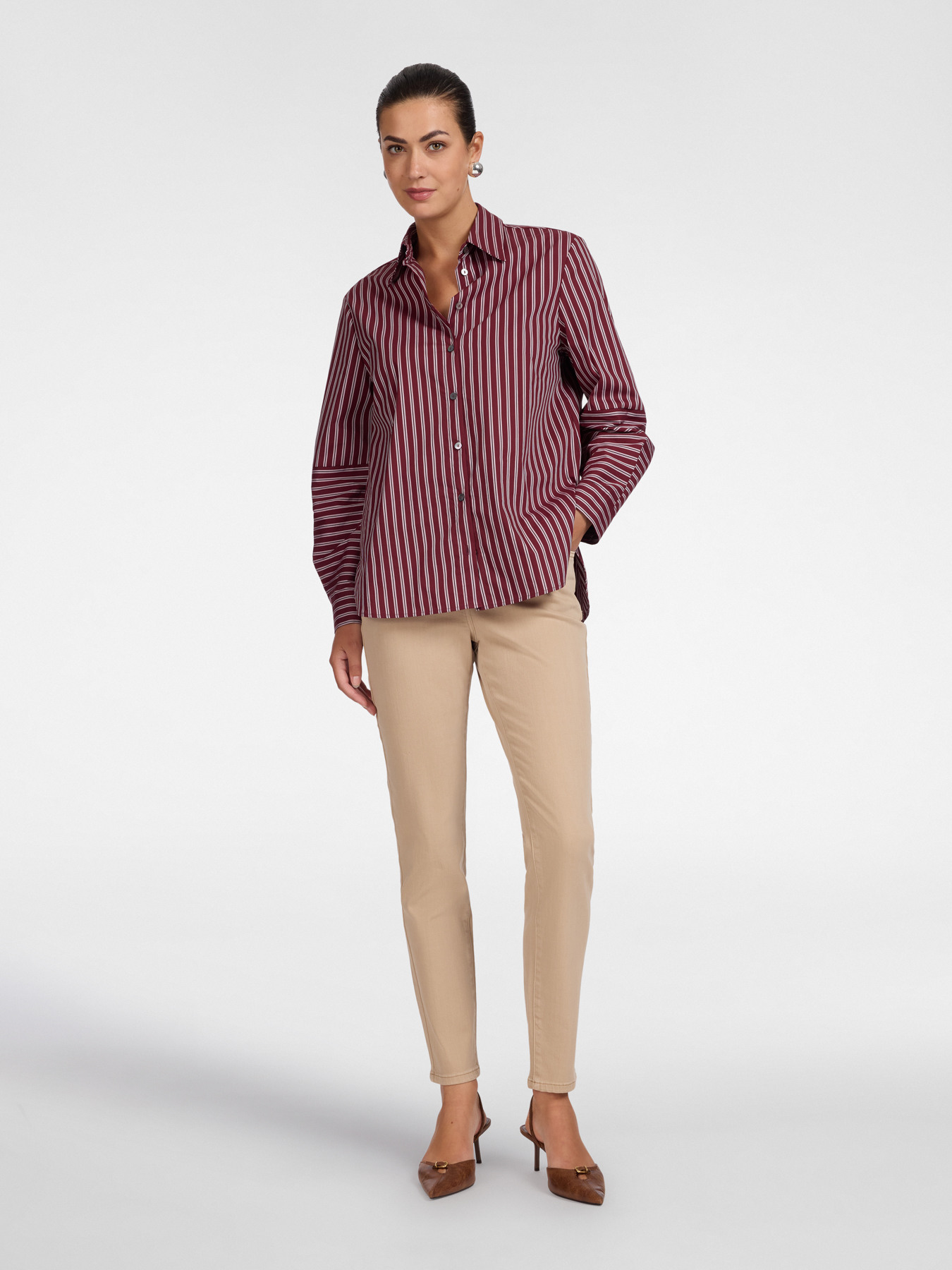 Slim-fit cotton blend drill trousers image number 0