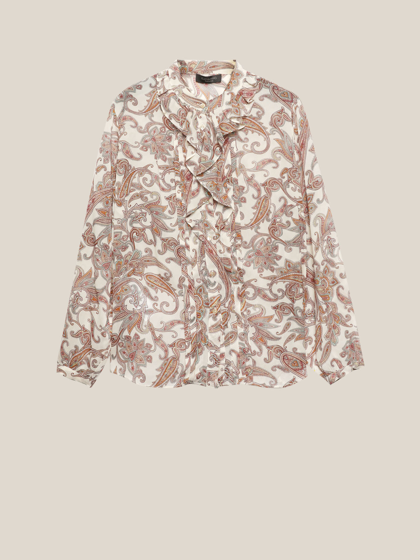 Bedruckte Hemdbluse mit Falten und Jabot image number 4