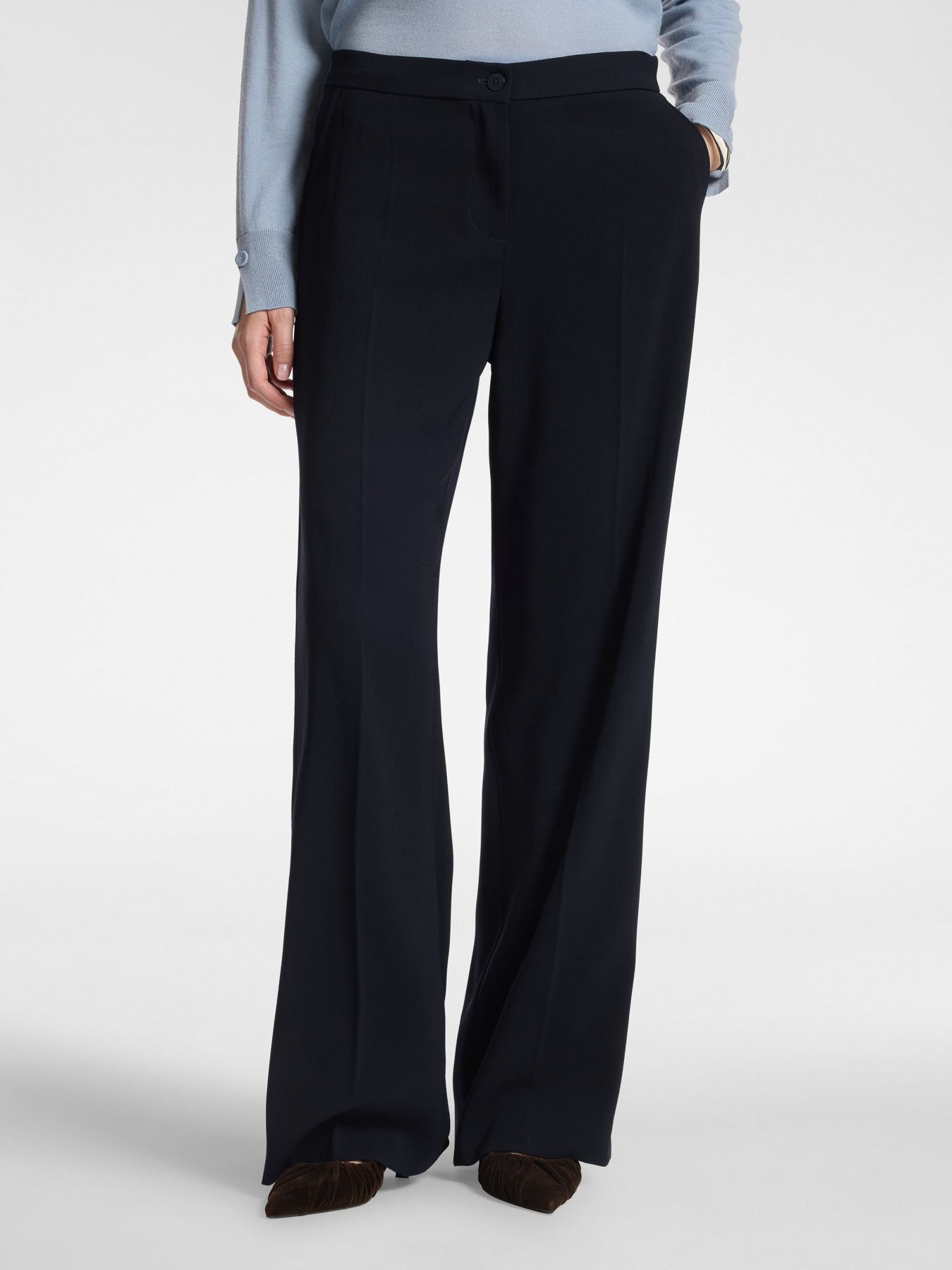 Palazzo pants in cotton blend cr&ecirc;pe image number 2
