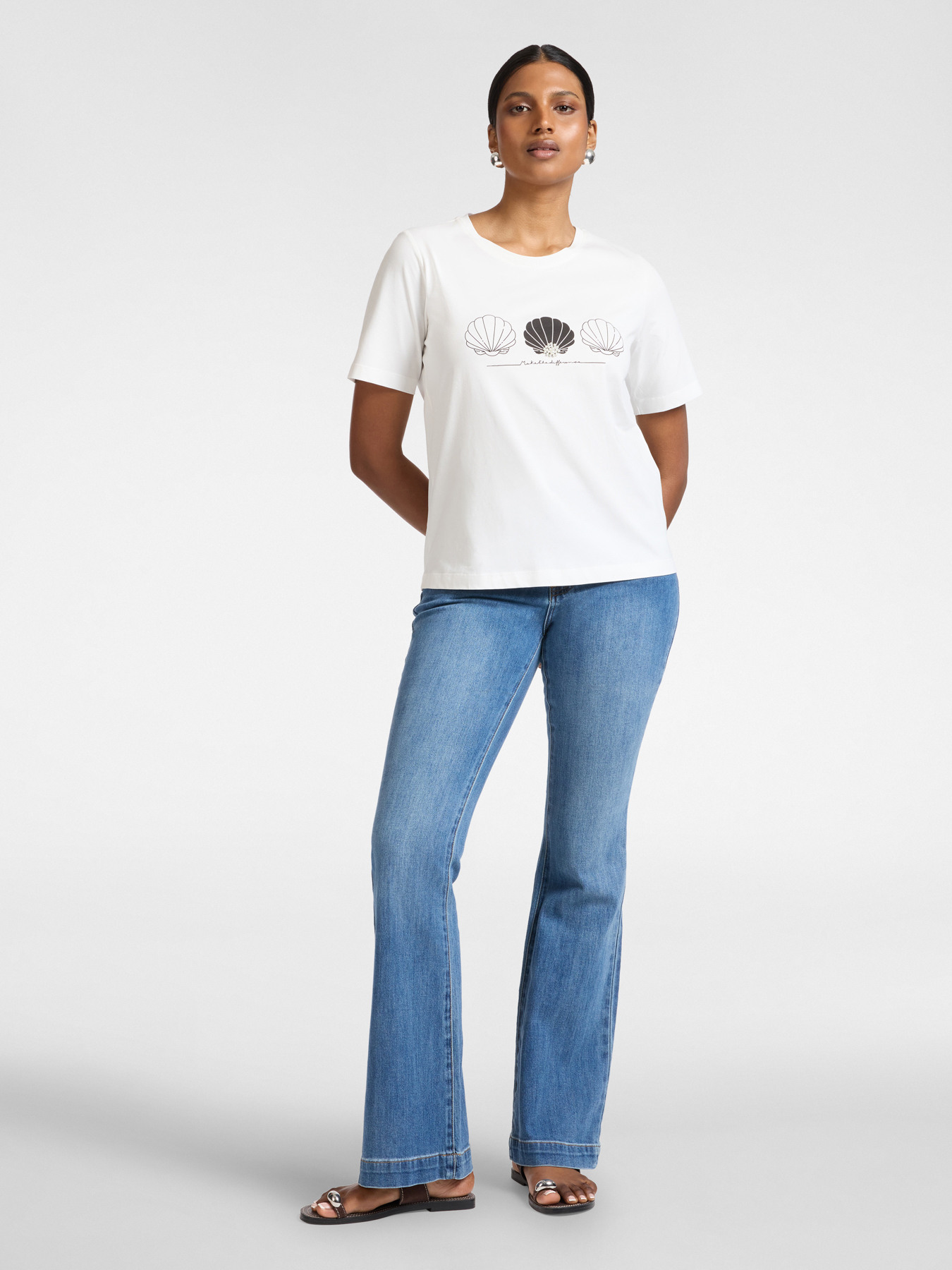 Printed cotton T-shirt with pearls image number 2