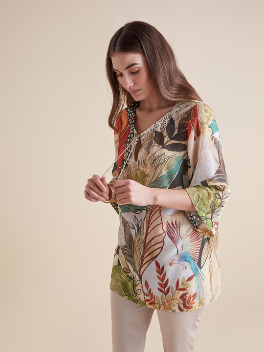 Elenamiro: T&uacute;nica em georgette estampada Bege_1