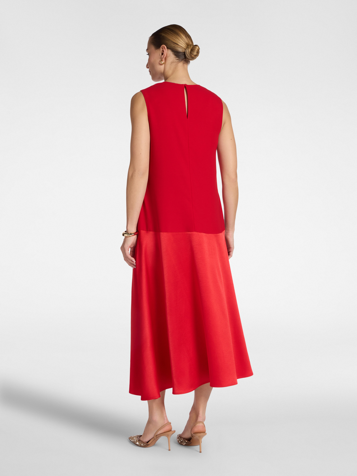 Langes Flare-Kleid aus Cady und Envers Satin image number 2