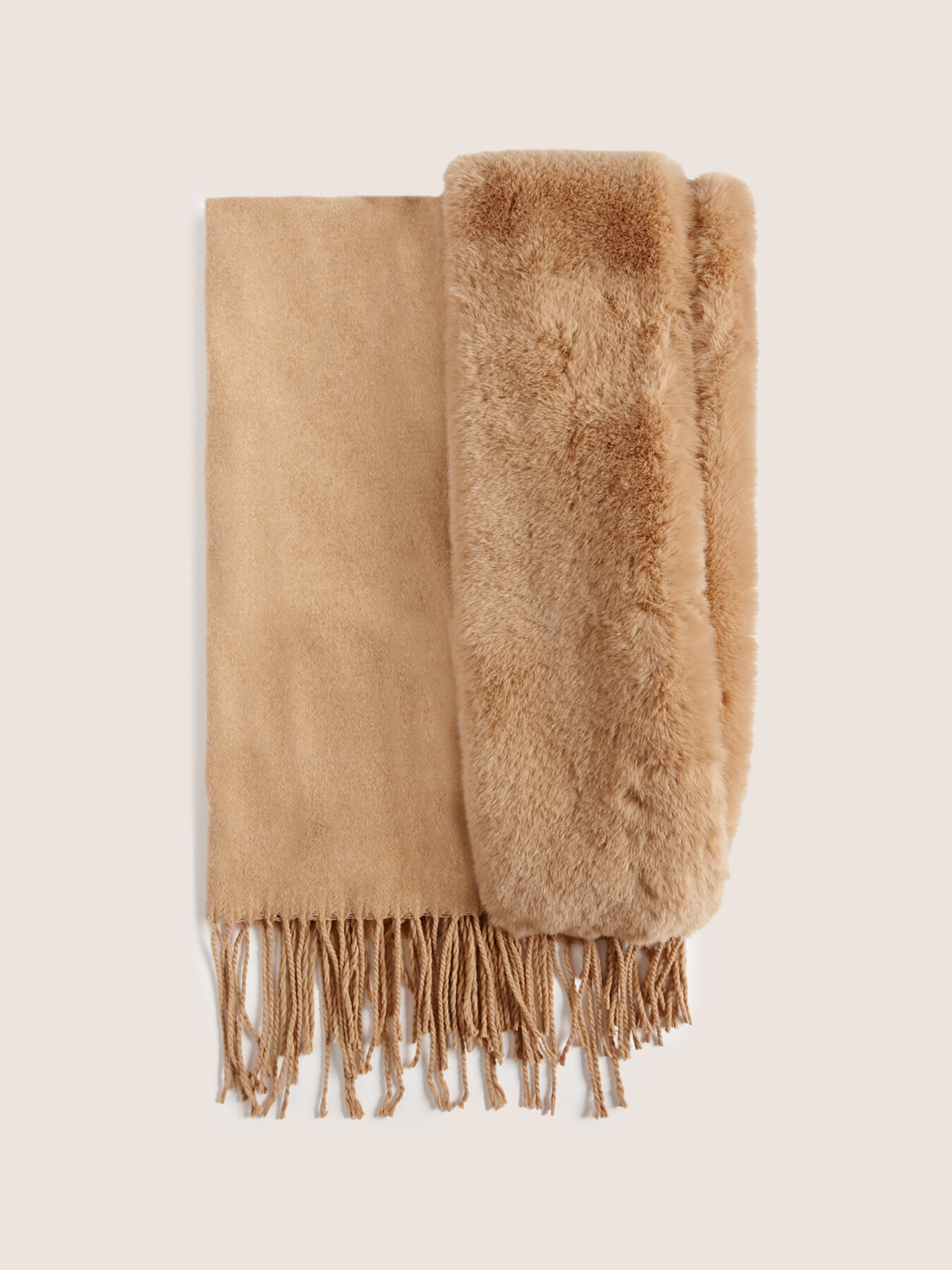 Scarf with faux fur trim image number 2