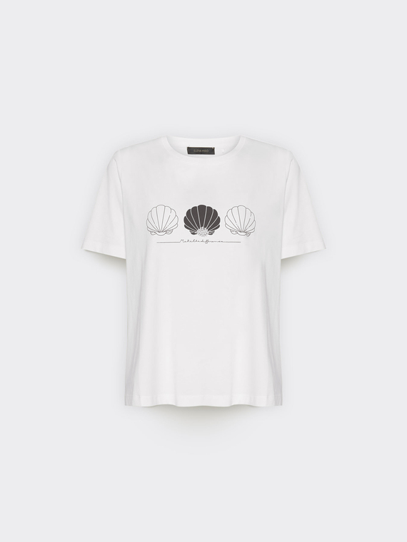 Bedrucktes Baumwoll-T-Shirt mit Perlen