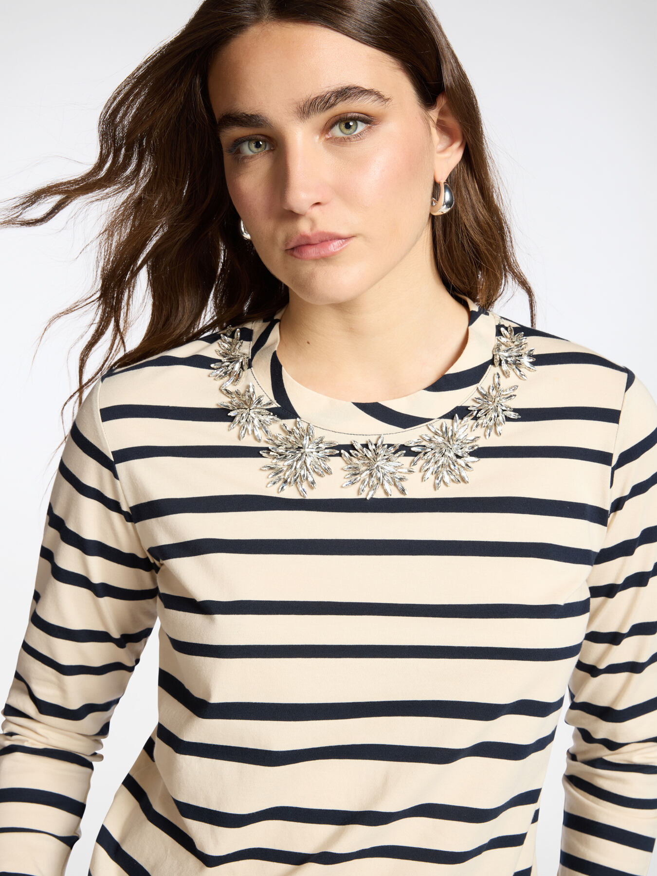 Striped t-shirt with floral embroidery image number 2