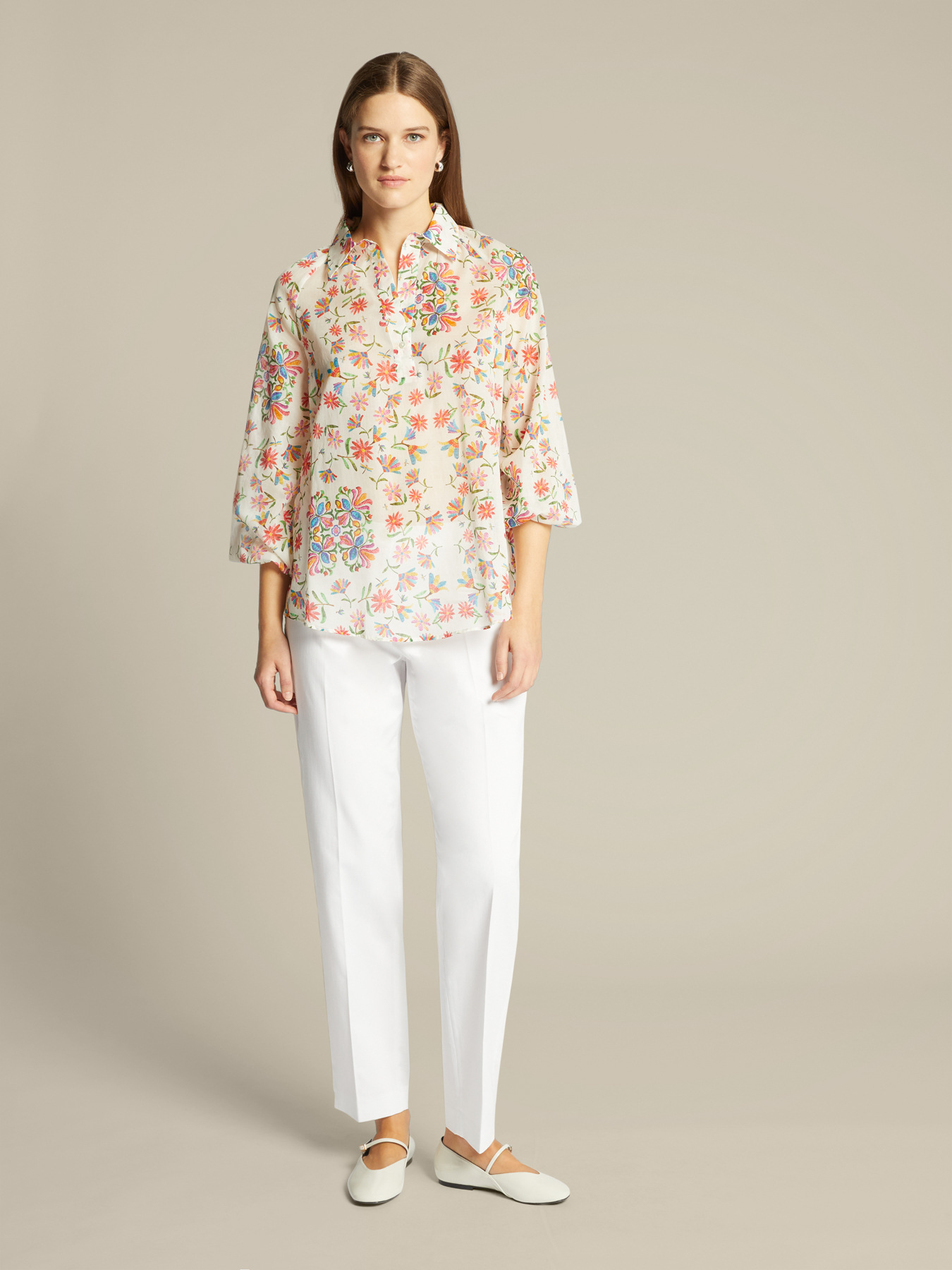 Printed cotton voile blouse image number 2