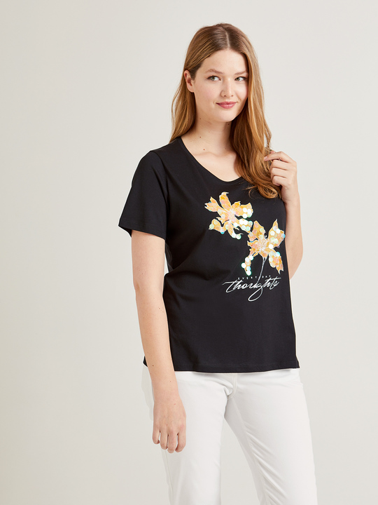 Elenamiro: T-shirt com estampa floral Preto_1