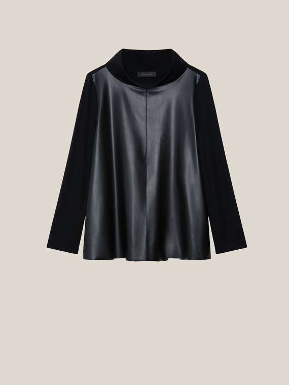 Faux leather and jersey T-shirt