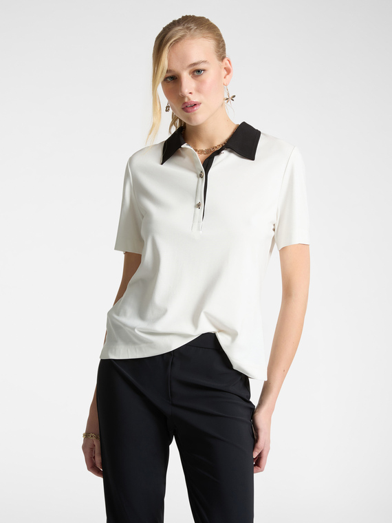 Elena Mirò - T-shirt polo con colletto a contrasto Donna, Bianco Taglia: XL (52-54 IT)
