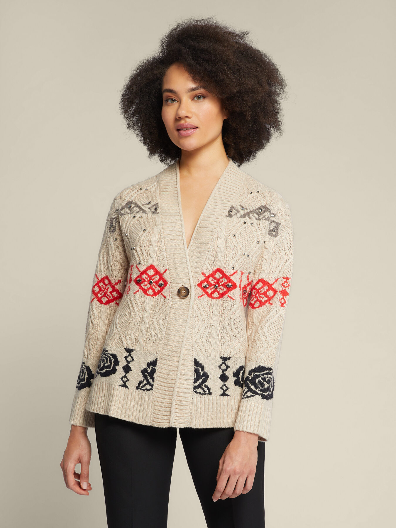 Cardigan reversibile in lana jacquard main image 1