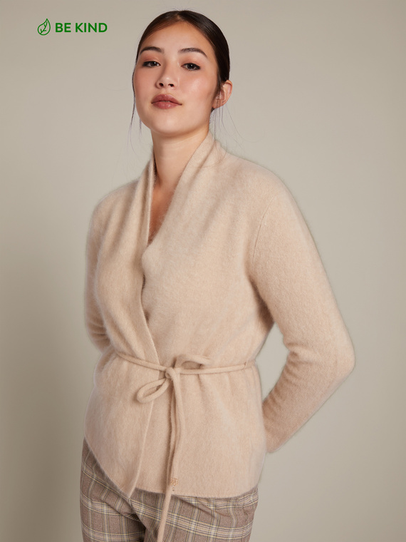 Cardigan brushed in lana sostenibile e cashmere