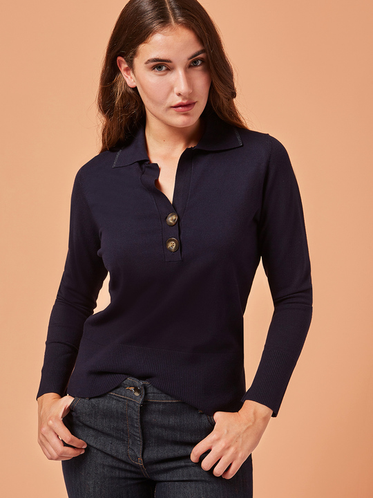 Elenamiro: Sweater com gola e bot&otilde;es Azul_1