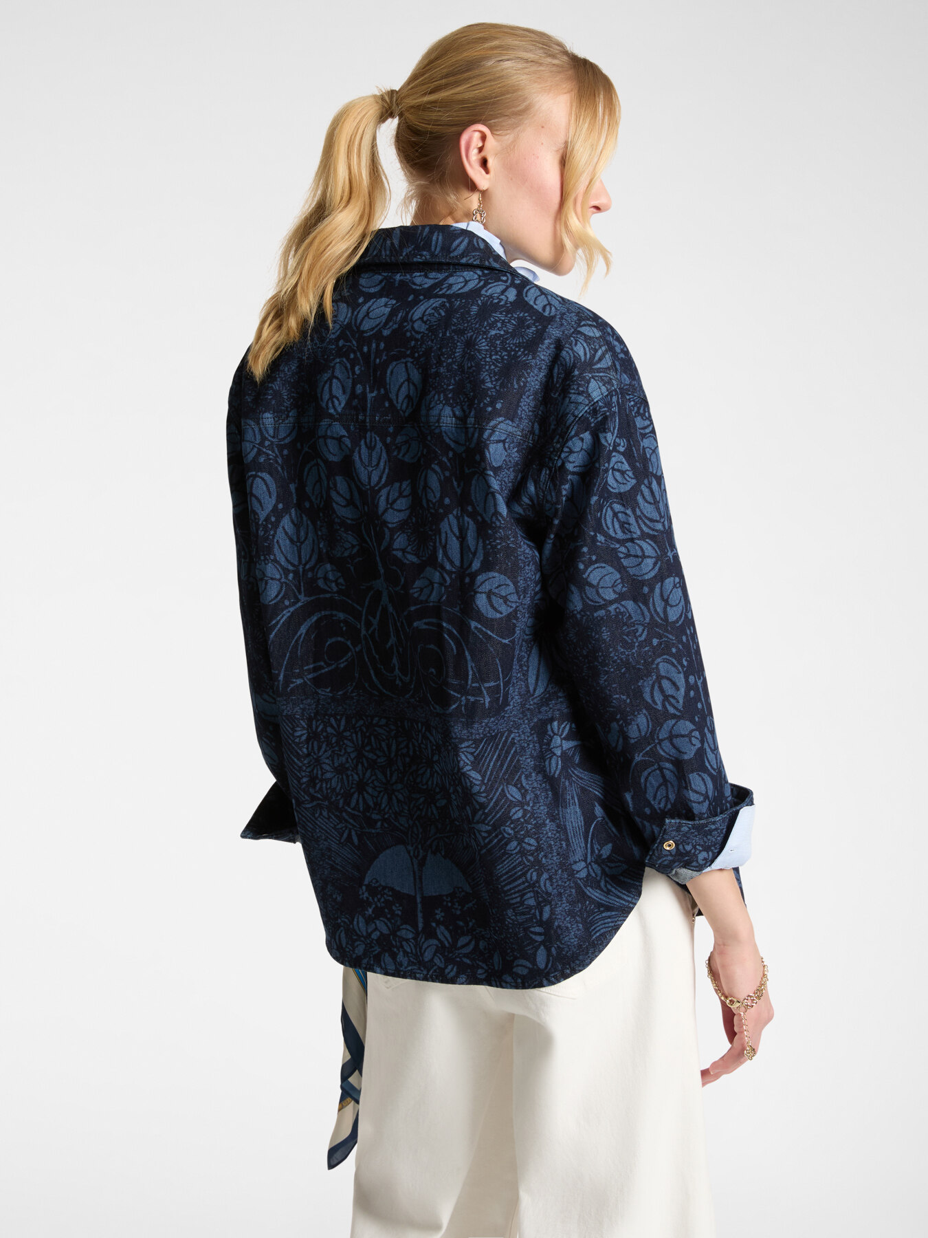 Denim shirt with a foliage design image number 1