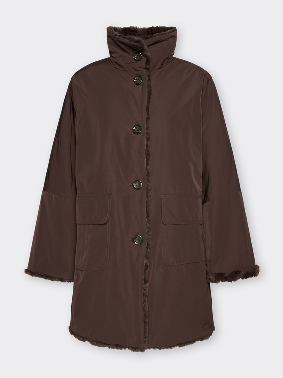 Reversible jacket in nylon and eco shearling
