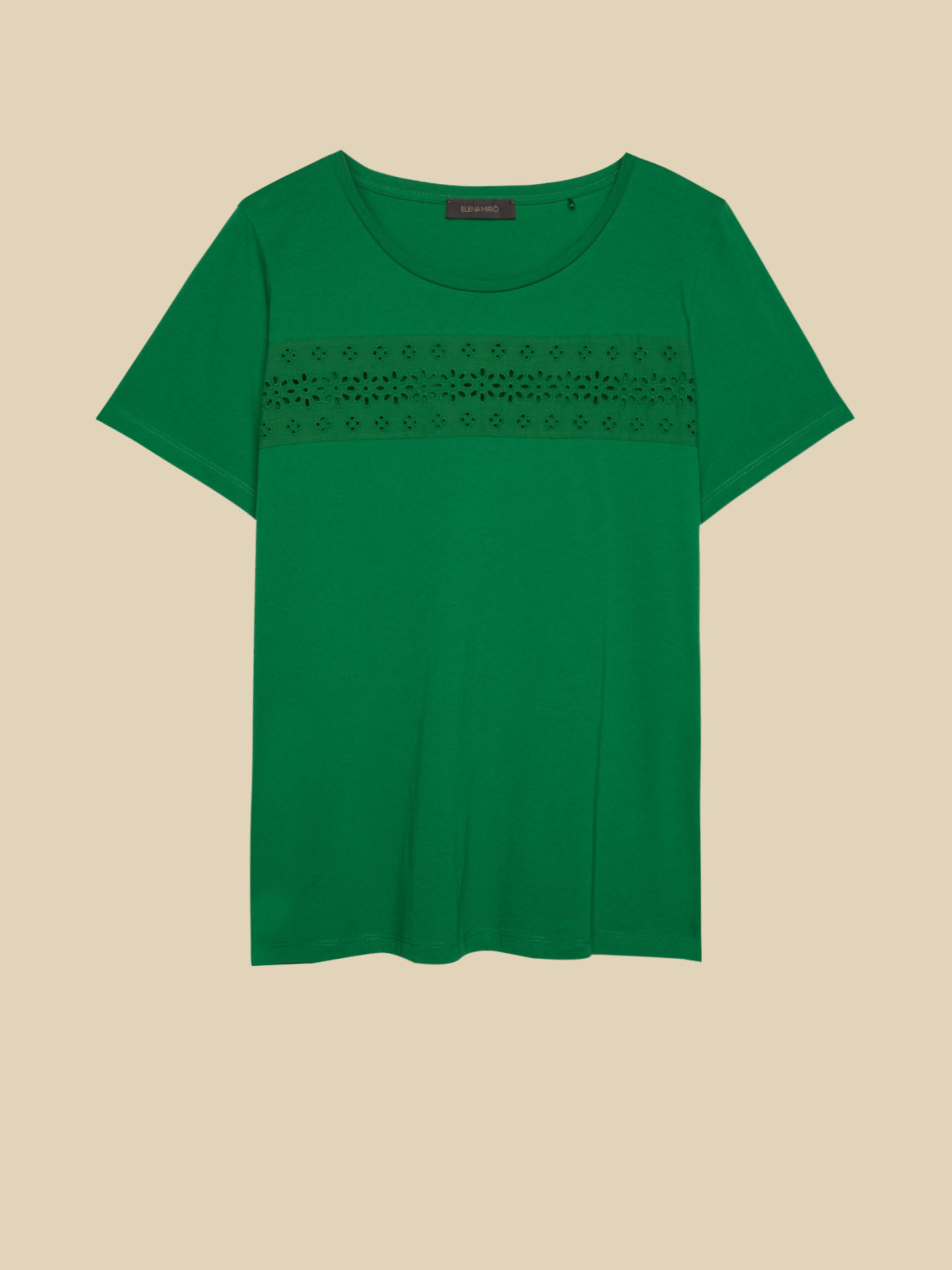 T-shirt with broderie anglaise insert image number 4