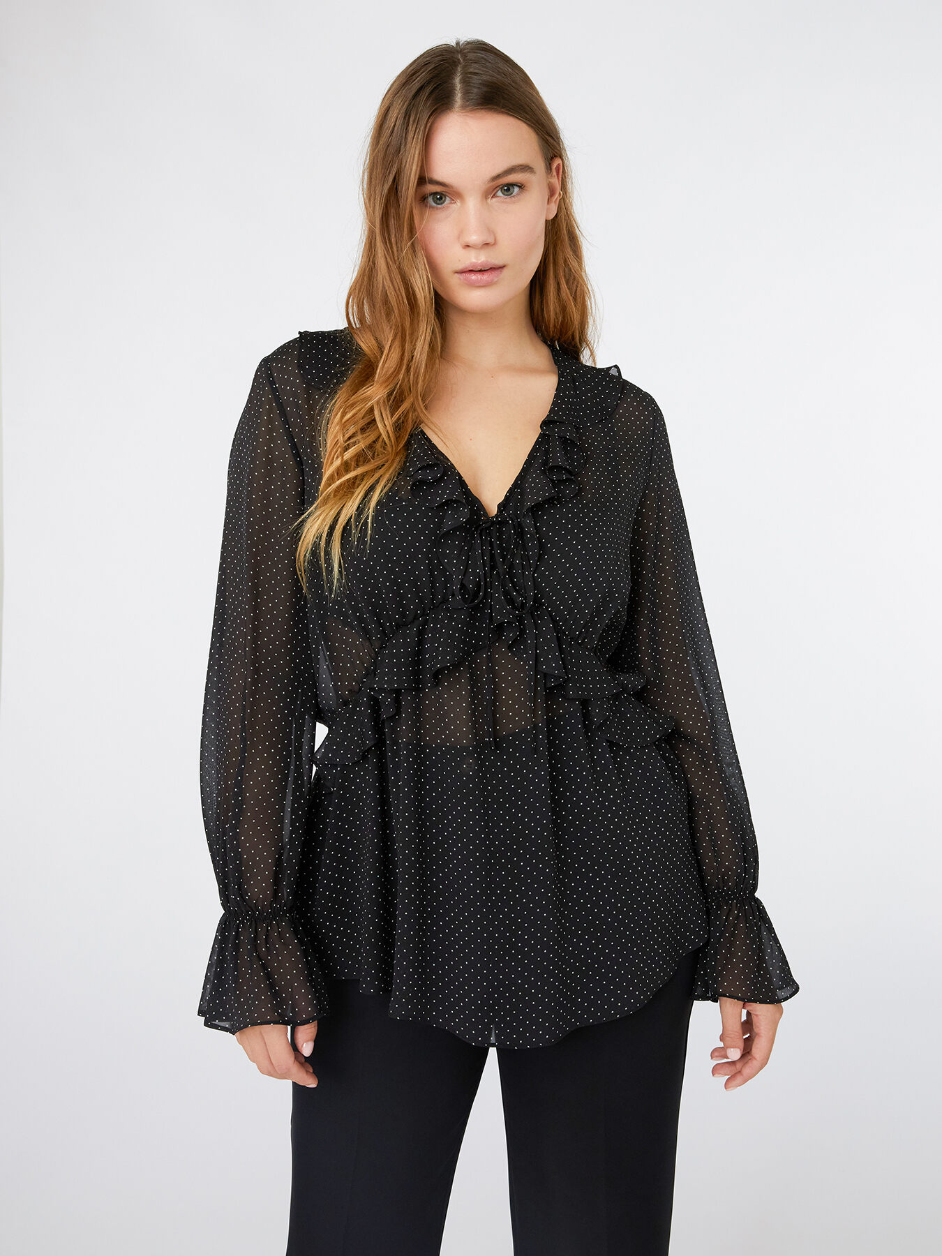 Blusa a micro pois in viscosa image number 1