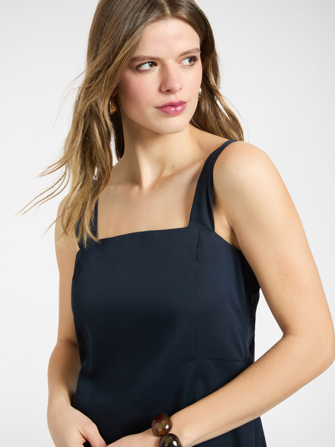 Langes Kleid aus Baumwollmischsatin image number 3