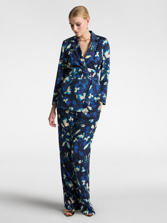 Elena Mirò - Pantaloni eleganti floreali Donna, Blu Taglia: 42