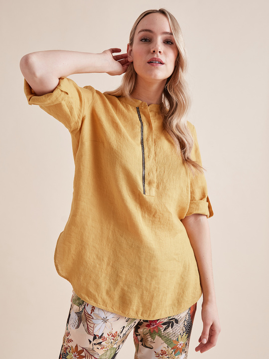 Elenamiro: Blusa de linho com cristais Amarelo_1