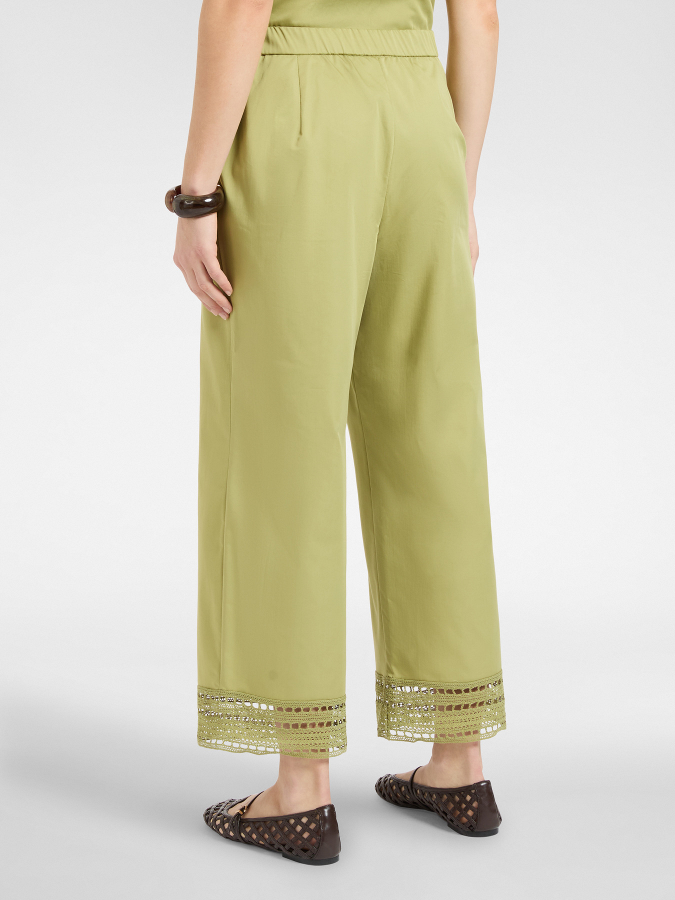 Mixed cotton trousers with lace image number 1