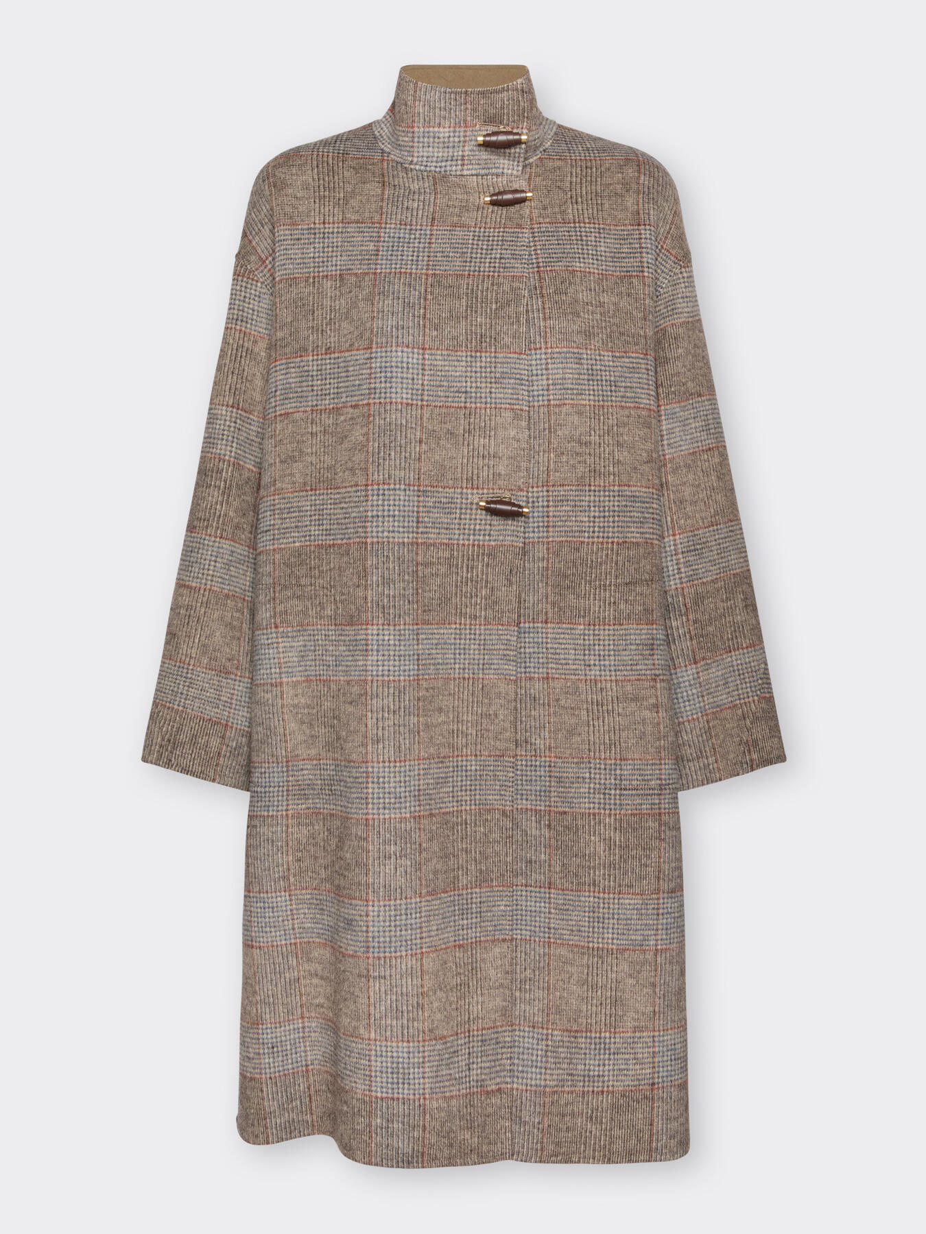 Asymmetric check wool blend coat image number 4