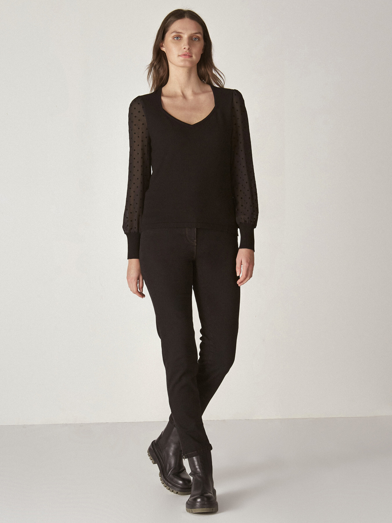 SWEATER WITH JACQUARD SLEEVES image number 0