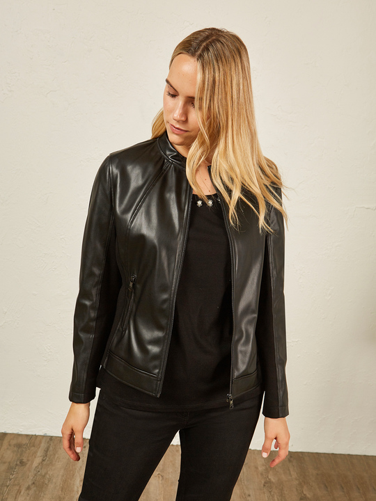 Elenamiro: Jaqueta efeito couro Preto_1