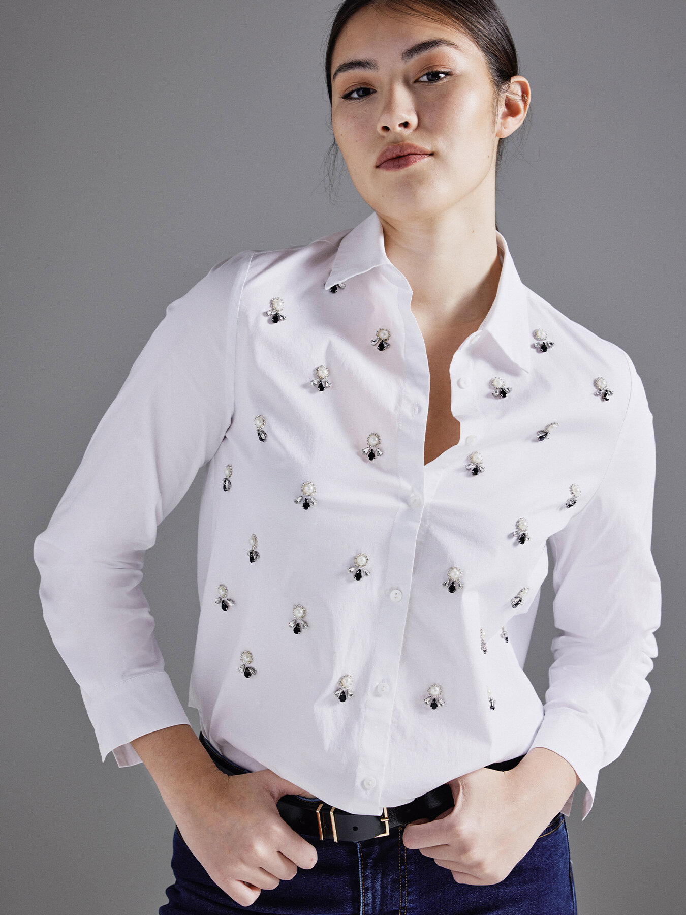 Camisa de algodão com bordado fino image number 0