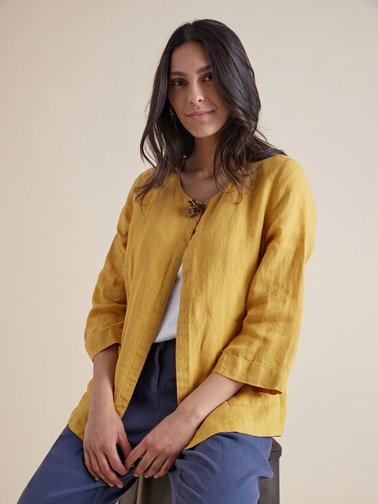 Elenamiro: Casaco curto em linho Amarelo_2