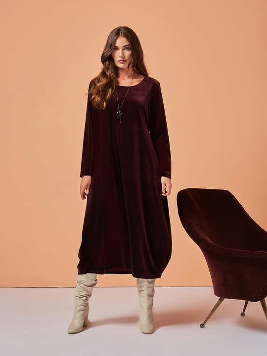 Elenamiro&nbsp;: Robe longue en velours avec collier Violet_1