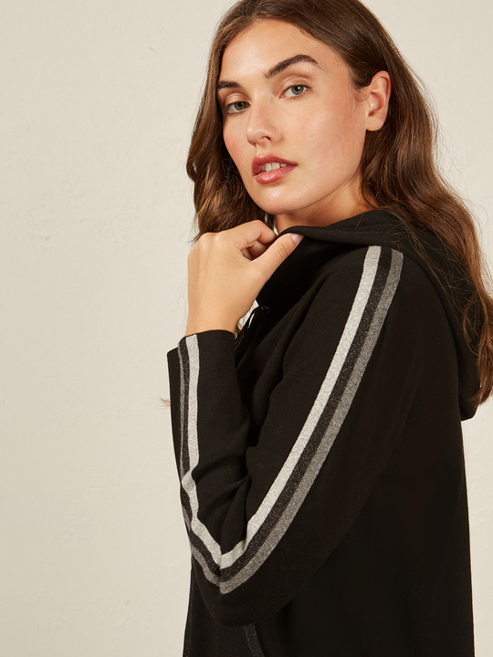 Elenamiro&nbsp;: Cardigan en tricot avec capuche Noir_1