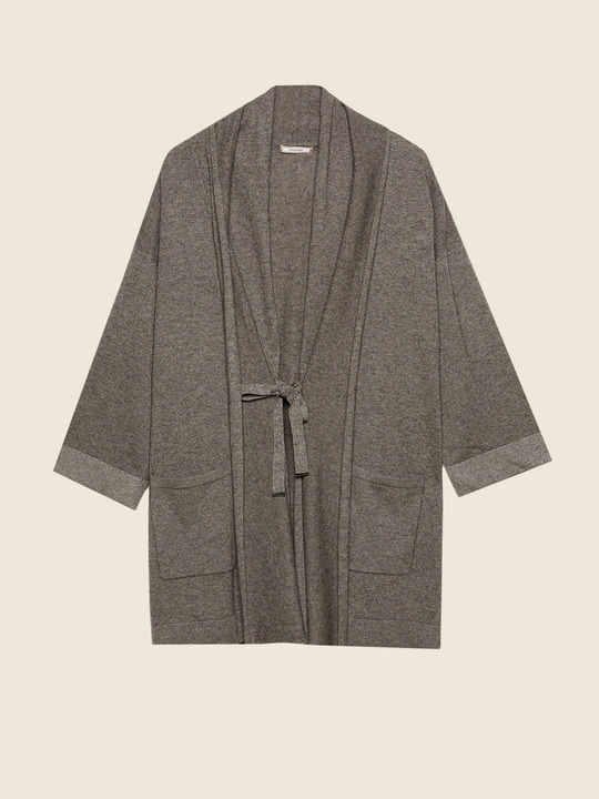 Elenamiro&nbsp;: Cardigan long en cachemire m&eacute;lang&eacute; Gris_1