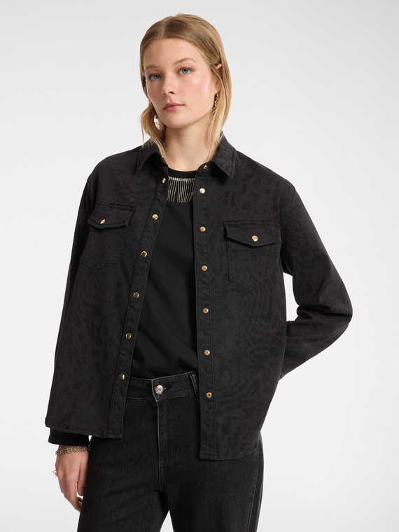 Animal print denim shirt