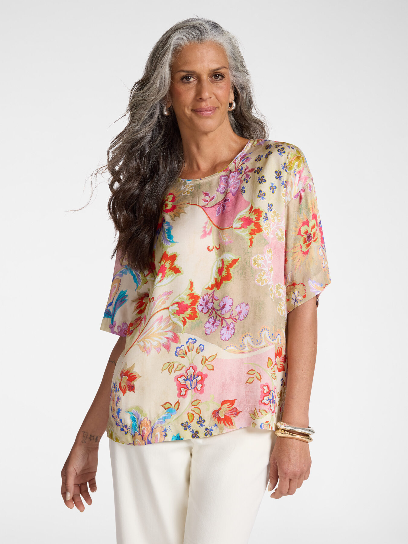 Blusa estampada en sarga de viscosa image number 0