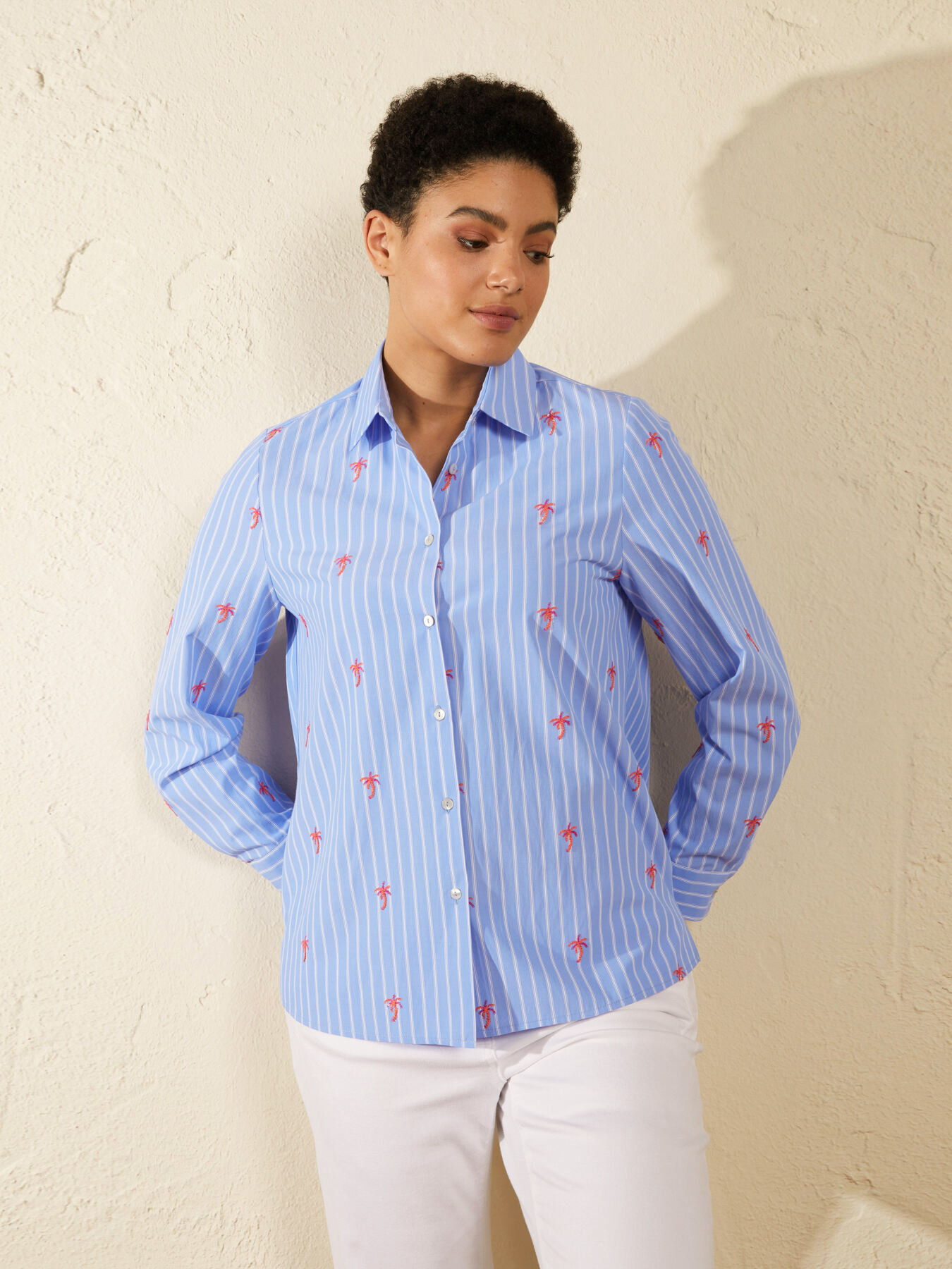 Embroidered striped shirt image number 2