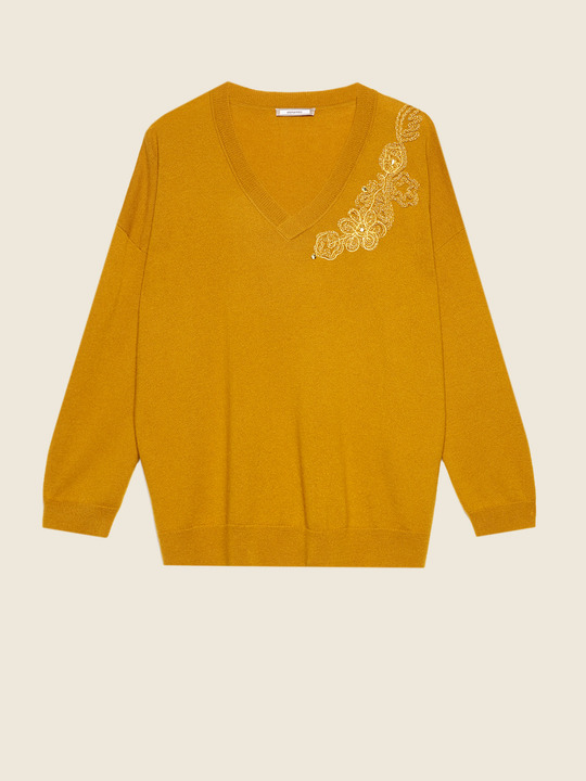 Elenamiro: Sweater com bordados na frente Amarelo_1