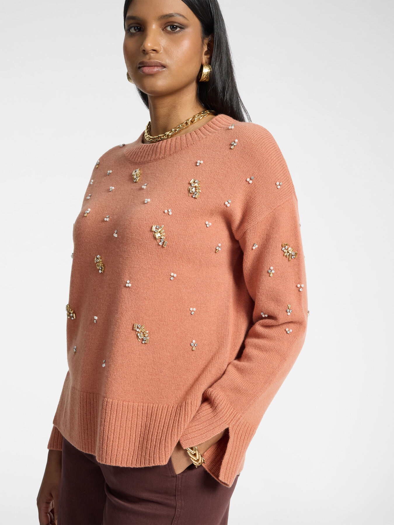 Pure wool crew neck sweater with embroidery image number 3