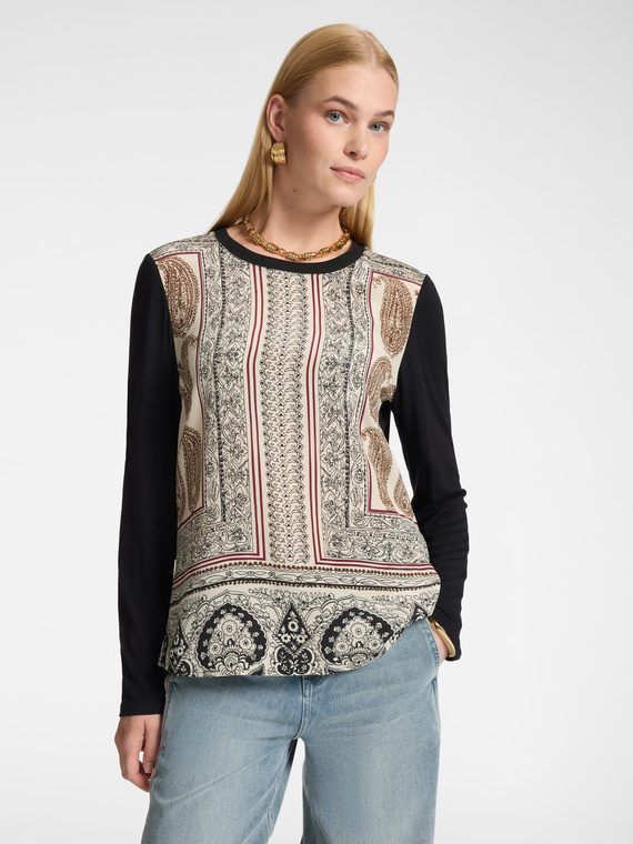 Bedrucktes Zwei-Material-T-Shirt aus Viskosemischung