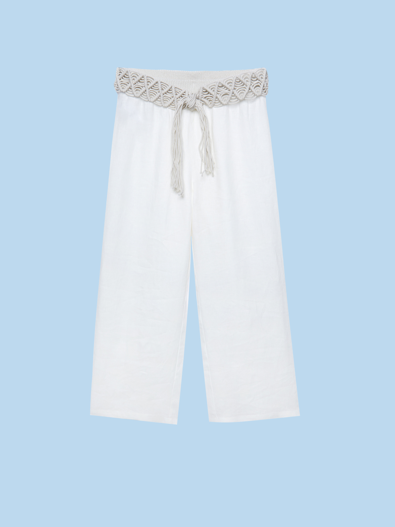 Cropped linen trousers with cord belt image number 4