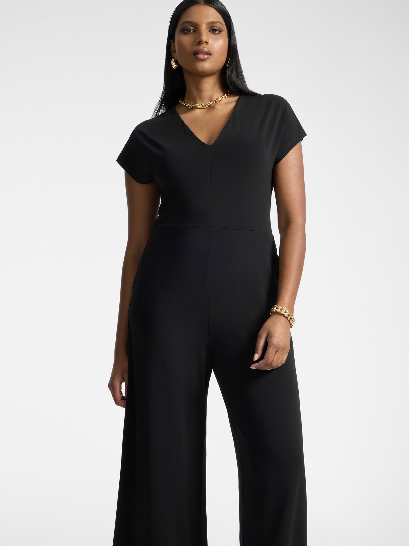 Jersey jumpsuit with V-neck image number 1