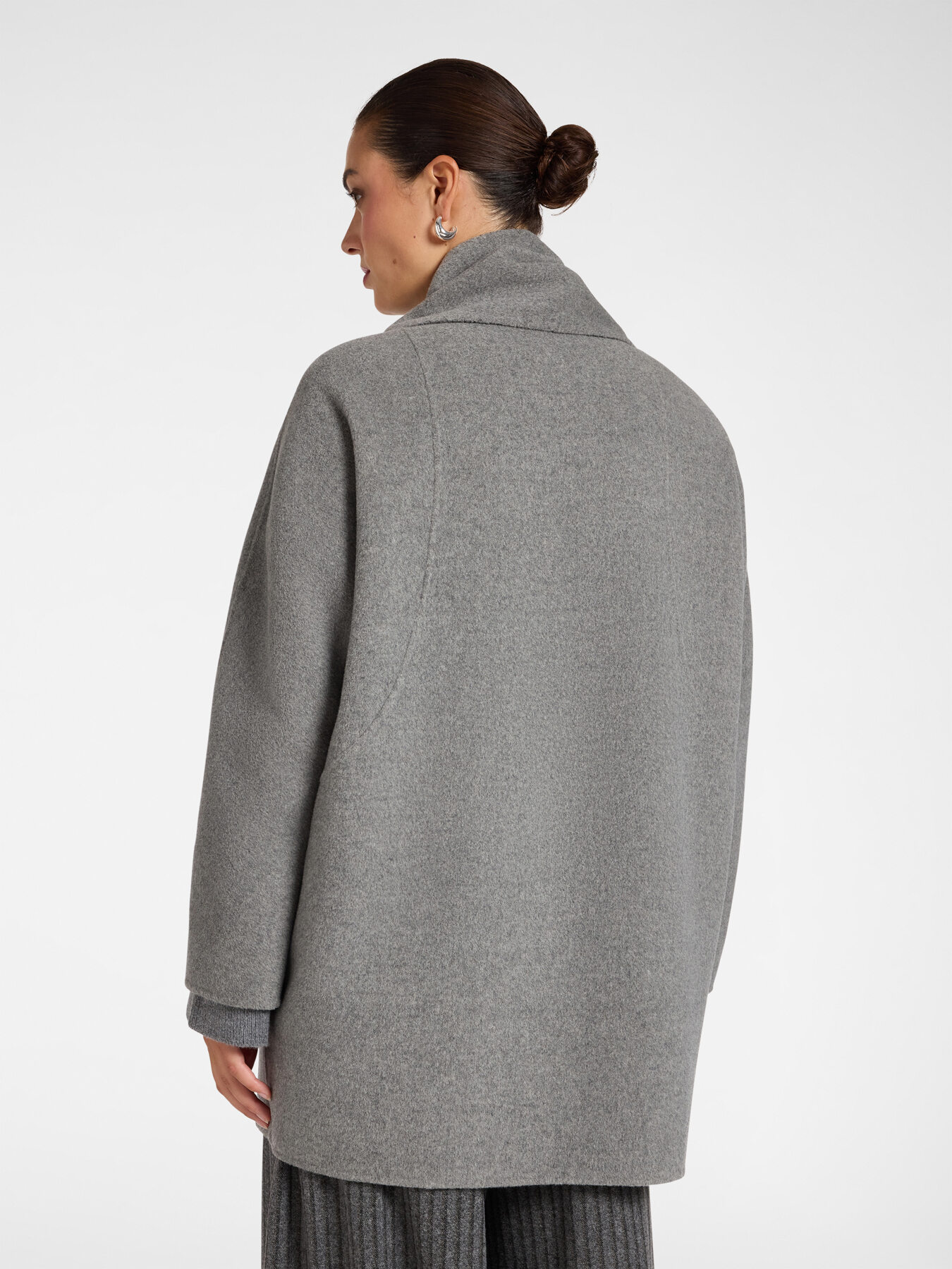Manteau cocon en double m&eacute;lang&eacute; laine avec &eacute;charpe image number 1